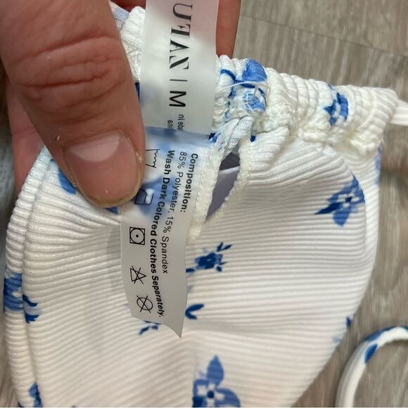 Zaful Blue and White Floral Bikini Ribbed Top Swimsuit - Picture 4 of 6